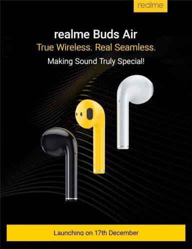 realme首款真无线耳机Buds Air外观公布 将于12月17日正式发布