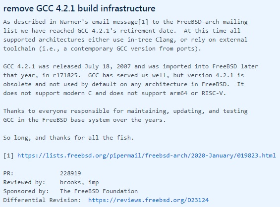 FreeBSD 已从系统移除 GCC 4.2.1