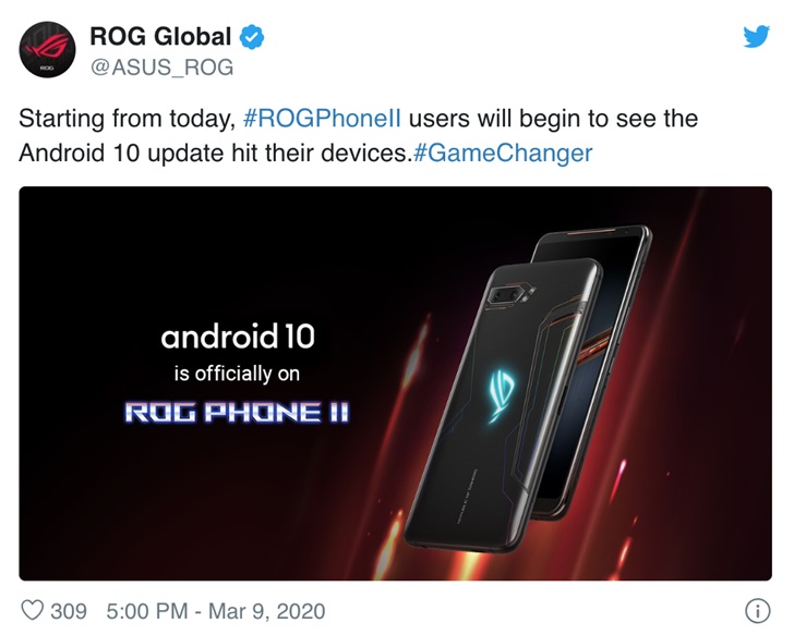 华硕ROG游戏手机2开始正式推送Android 10