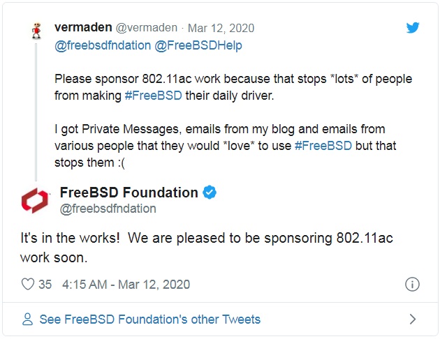 基金会出手赞助FreeBSD  推进Wi-Fi 5支持进度