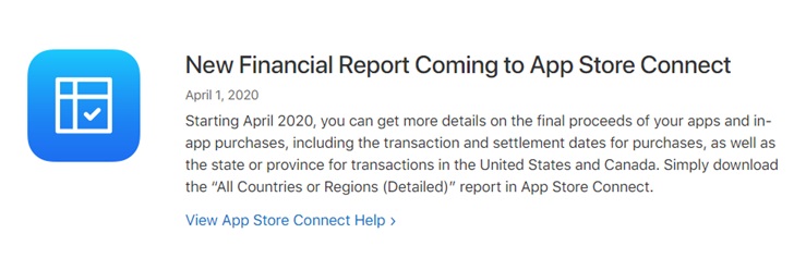 苹果 App Store Connect 将提供新版财务报告