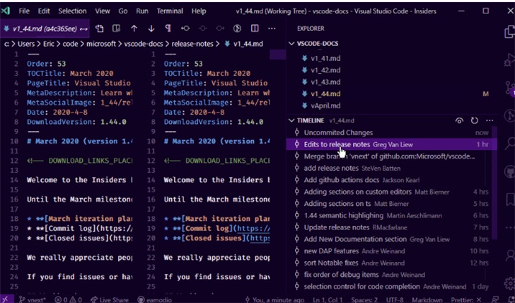 微软Visual Studio Code发布1.44版本 加入新Python教程 时间轴视图