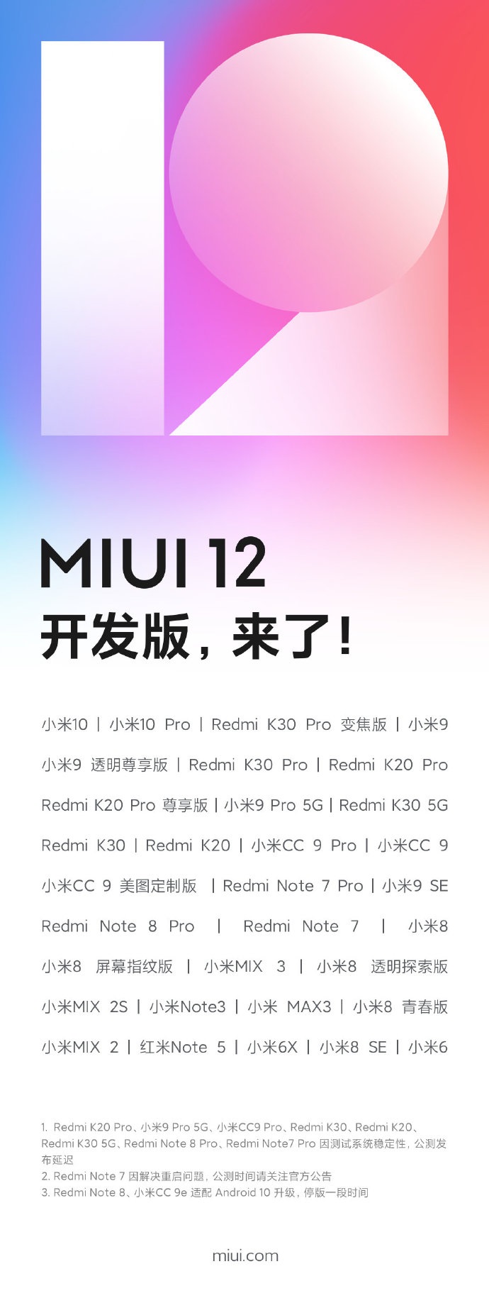 MIUI 12开始推送：支持32款机型 米6在列