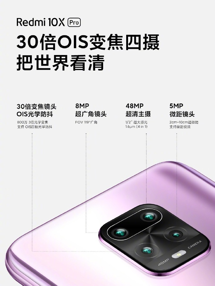 Redmi 10X系列手机正式发布：30倍OIS变焦四摄 3倍光学变焦