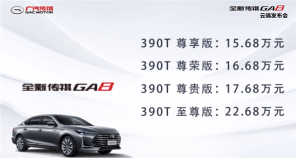 广汽传祺GA8正式上市销售 全系搭载2.0T发动机 售价15.68-22.68万元